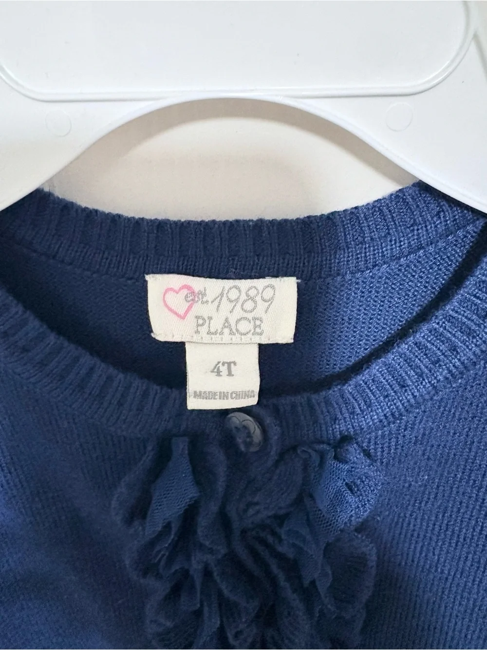 Pre-owned Children’s Place Navy Blue Ruffle Cardigan  for girls/Size: 4T